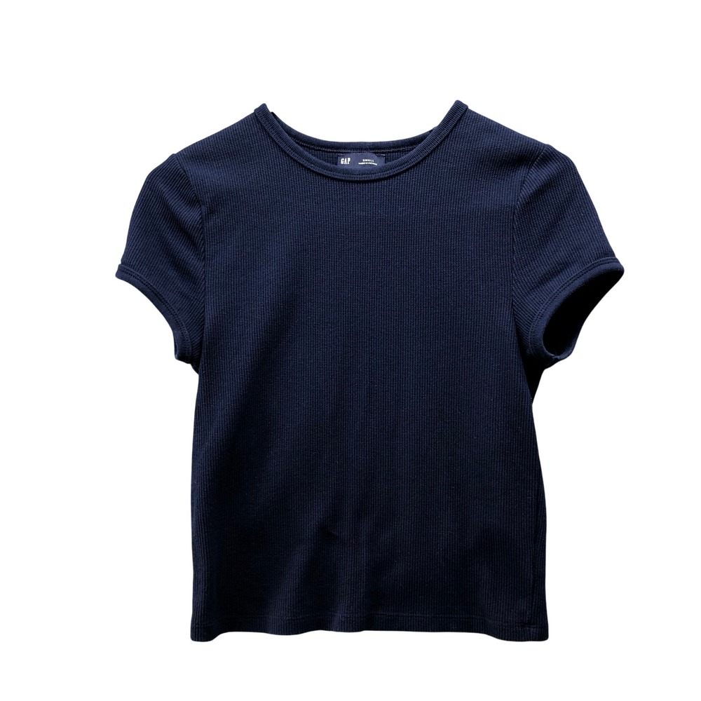 Gap Waffle Knit Short Sleeve T-Shirt Womens S Navy Blue Crewneck Fitted